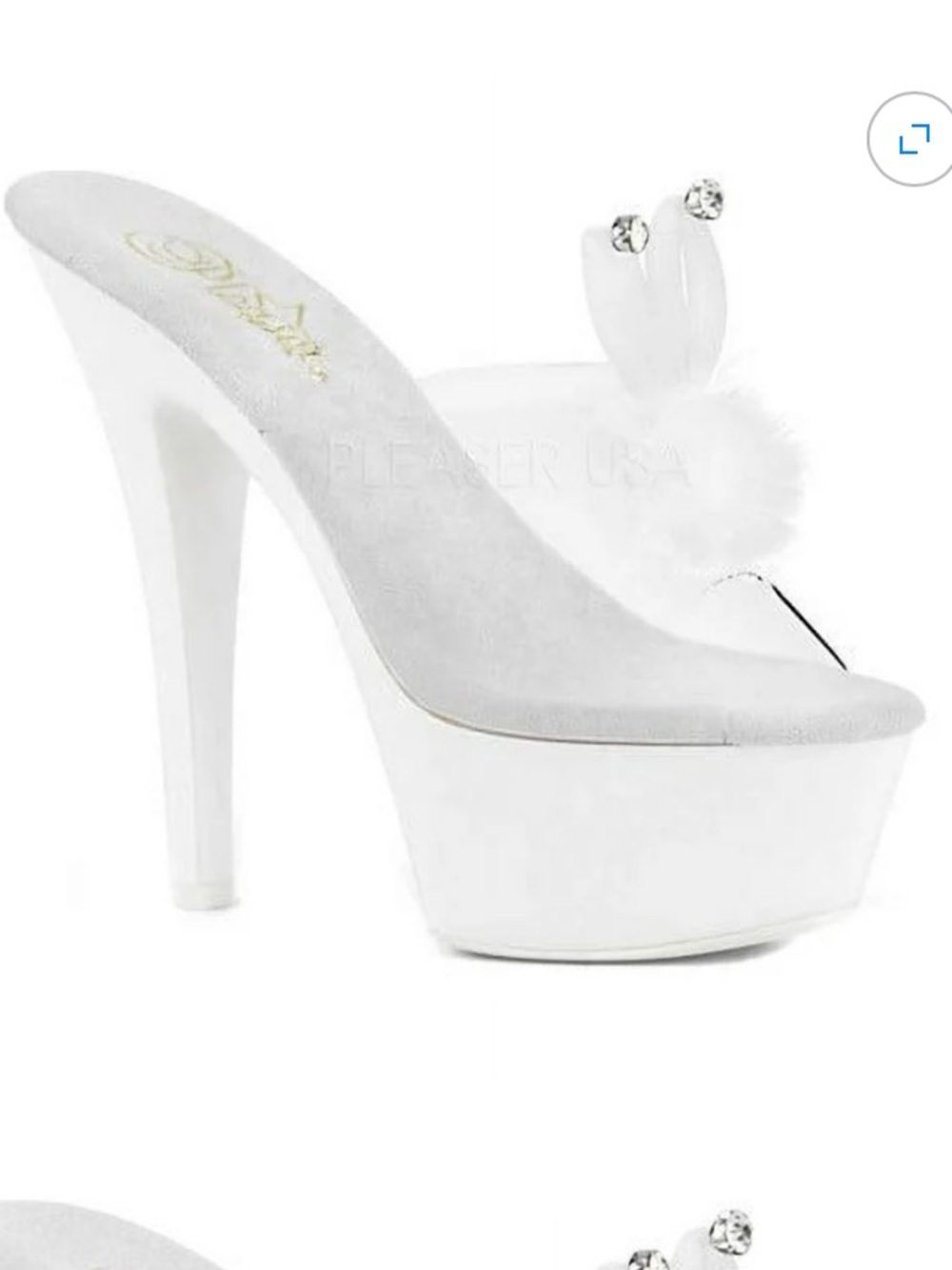 PLEASER  Kiss 201BUNNY  Platform Slides , Stiletto Heels, Rhinestone , White , 8